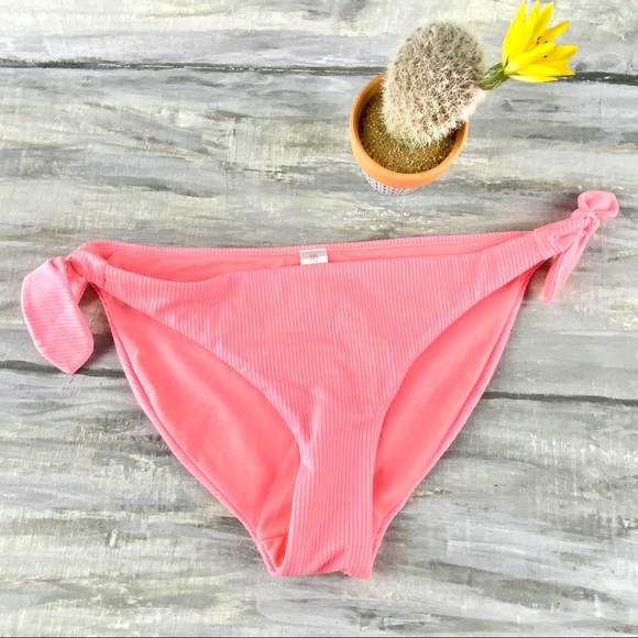 Mystic Coral Ribbed Bikini Bottoms Pink Side Knot Swim Bathing Suit M 7-9 - Picture 8 of 12
